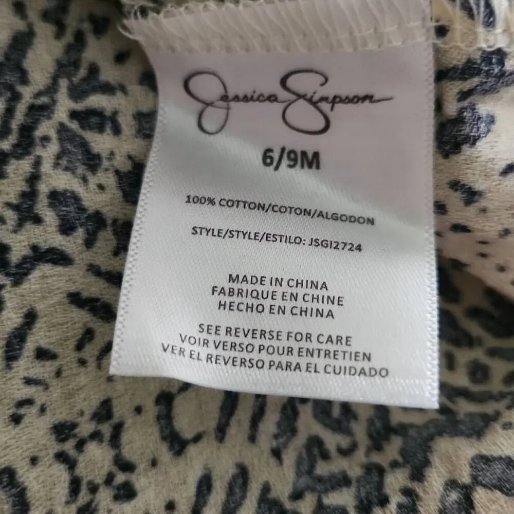 Jessica Simpson Girls Size 6/9 Months Tan Print Top/Dress with Pink Embroidery